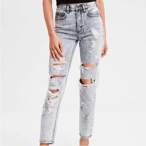 American Eagle Mom Jean Distressed Acid Wash Jeans
